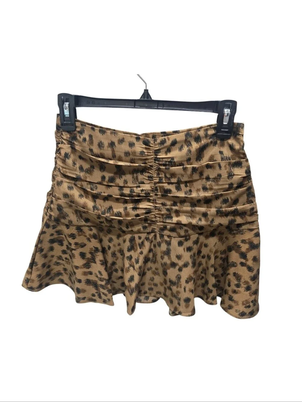 NWT Lulus Leopard Print Ruched Ruffle Mini Skirt XS Mob Wife Night Out
